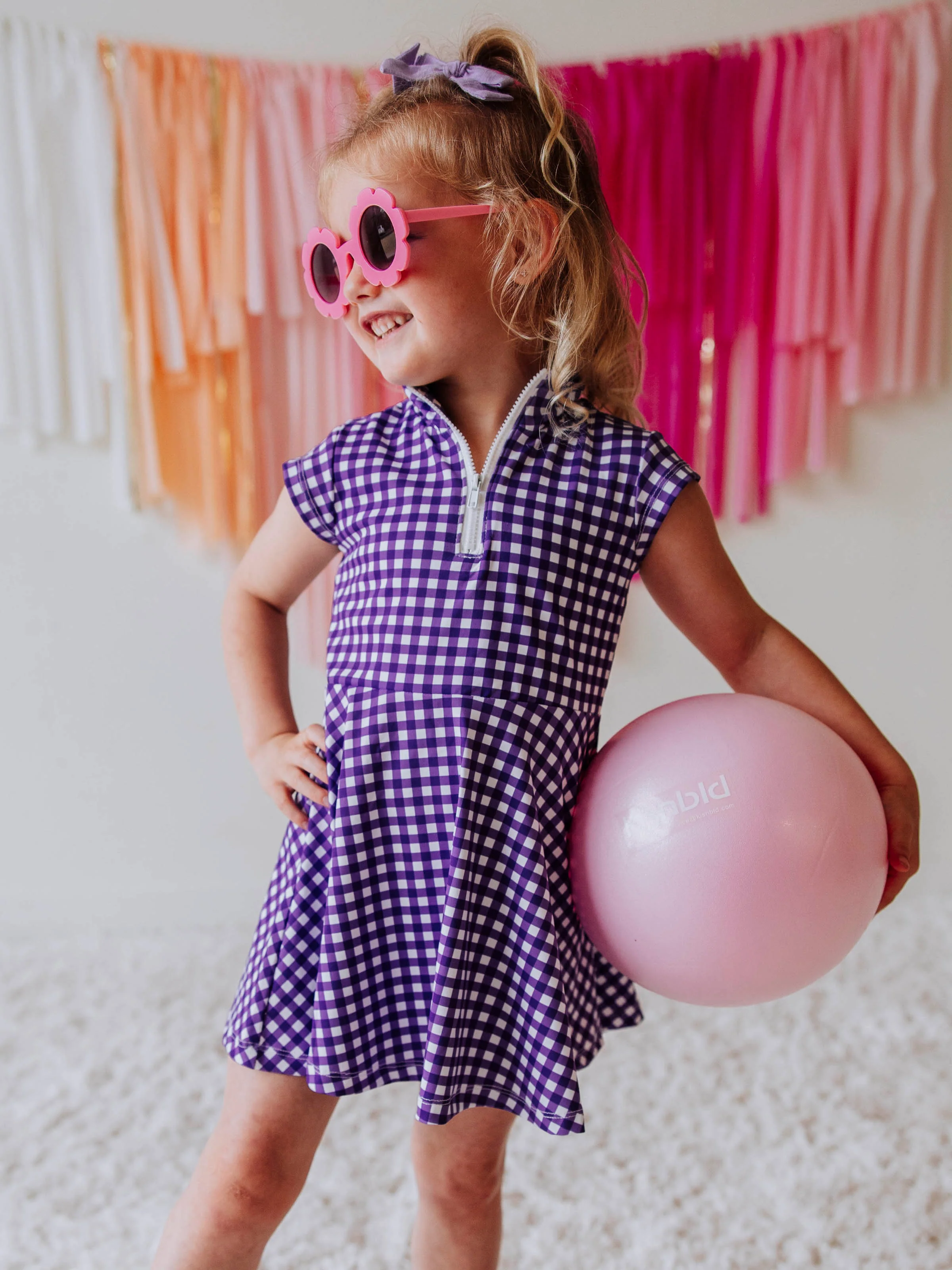 Active Zip Dress - Purple Gingham