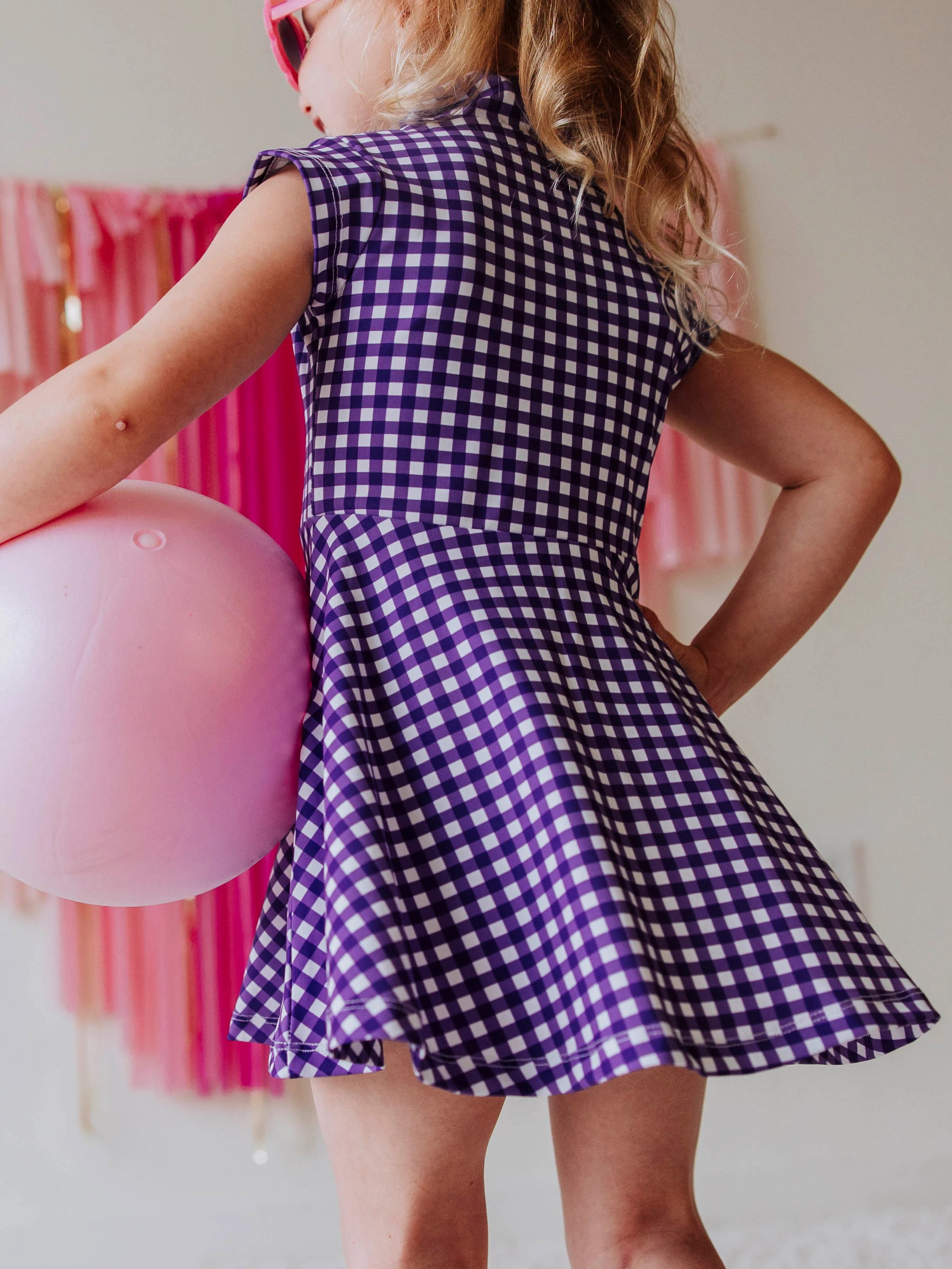 Active Zip Dress - Purple Gingham - Image 3