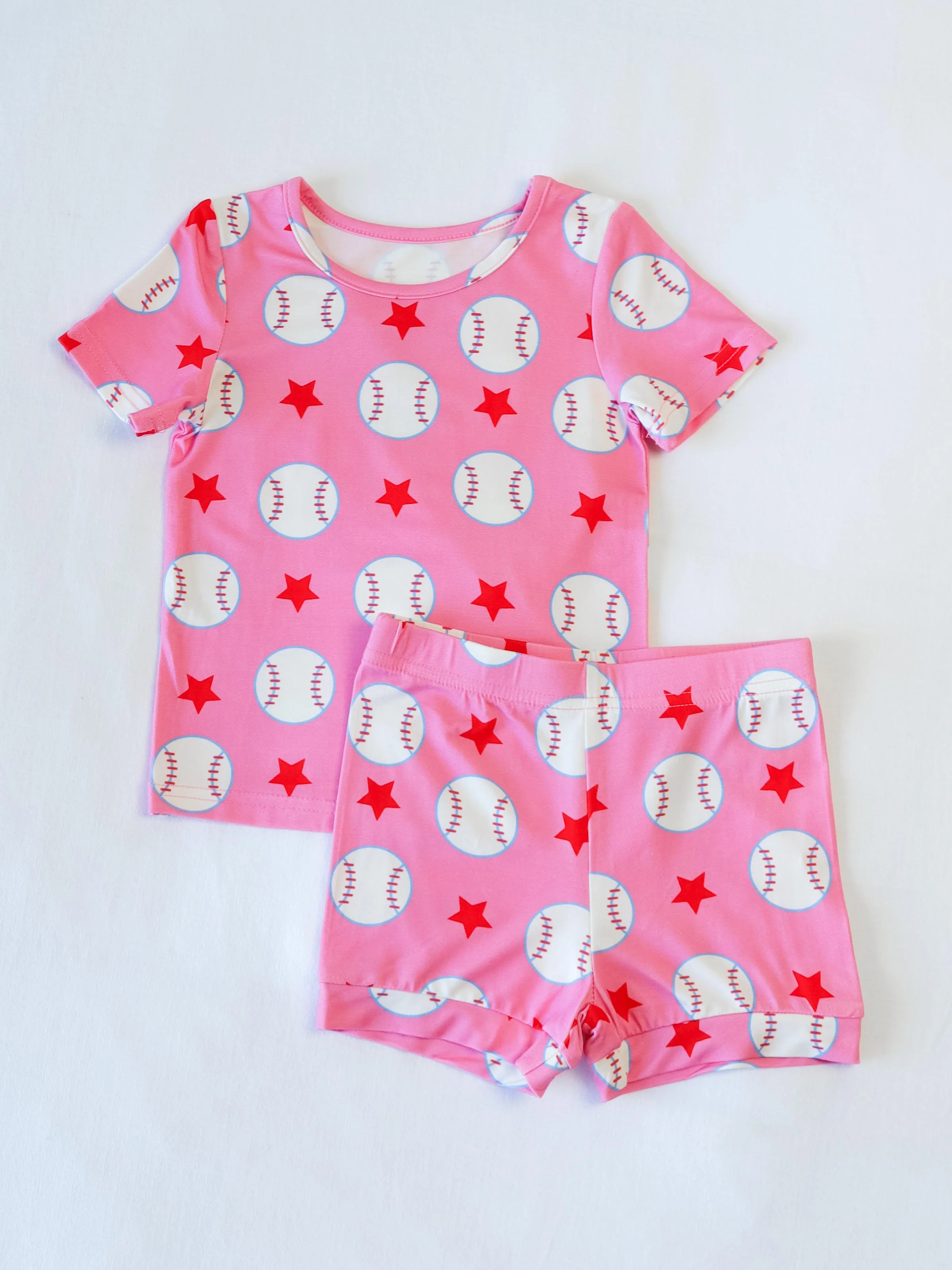 Cloud Fitted Short Set Pajamas - Allstar Baseball Pink - Image 2