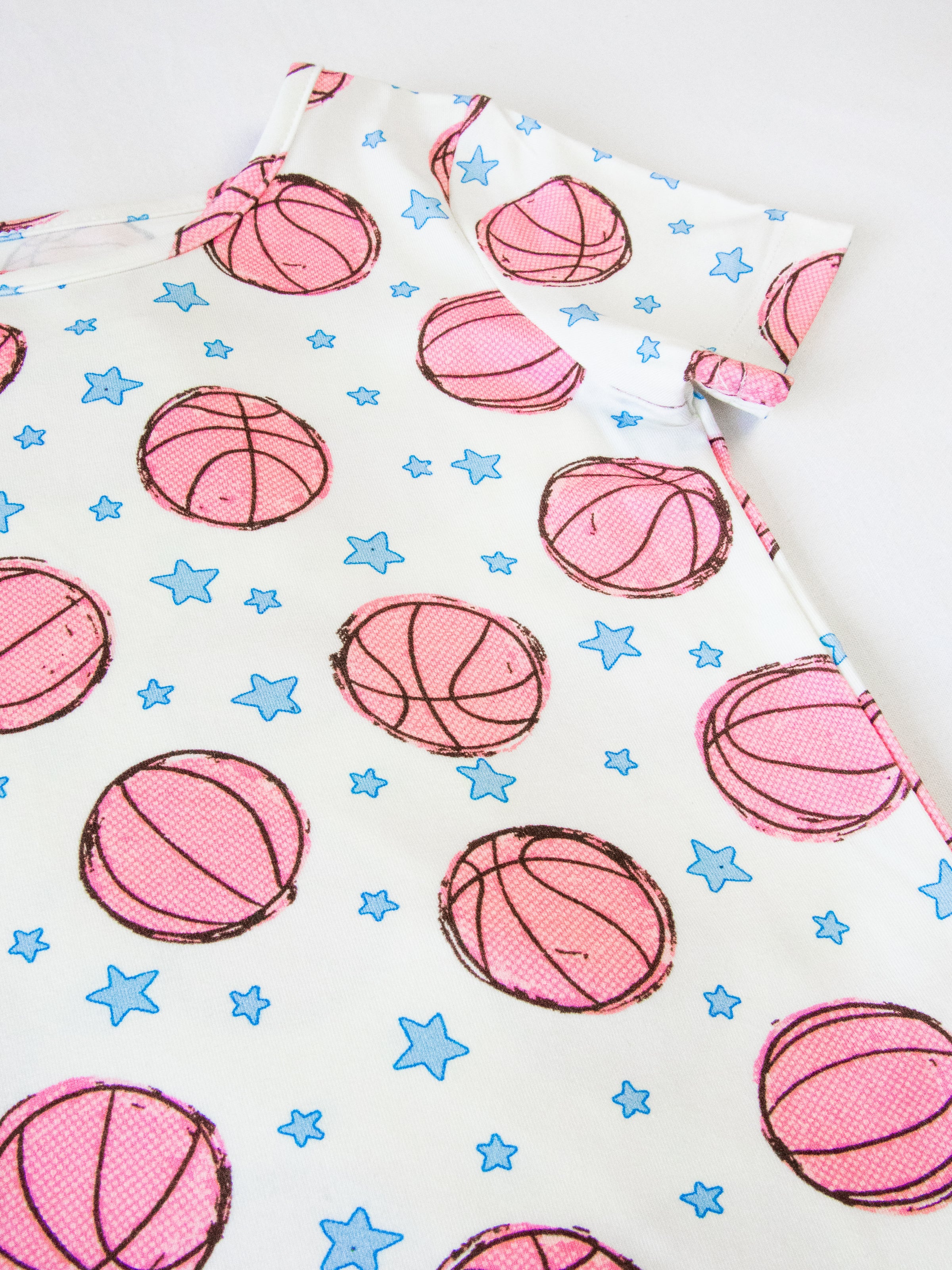 Cloud Fitted Short Set Pajamas - Pink Basketballs - Image 3
