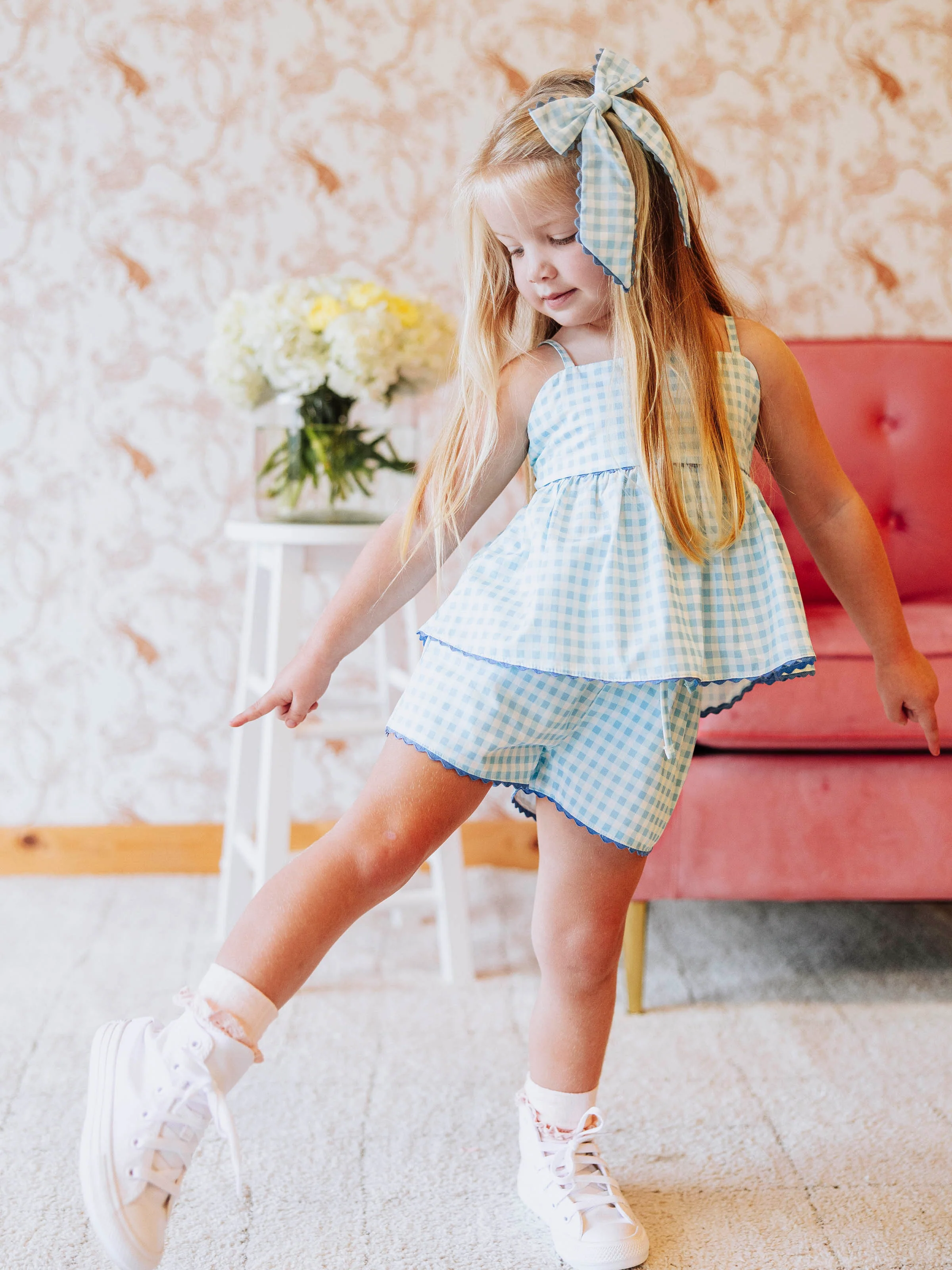 Ellie Tie Set - Blue Gingham - Image 4