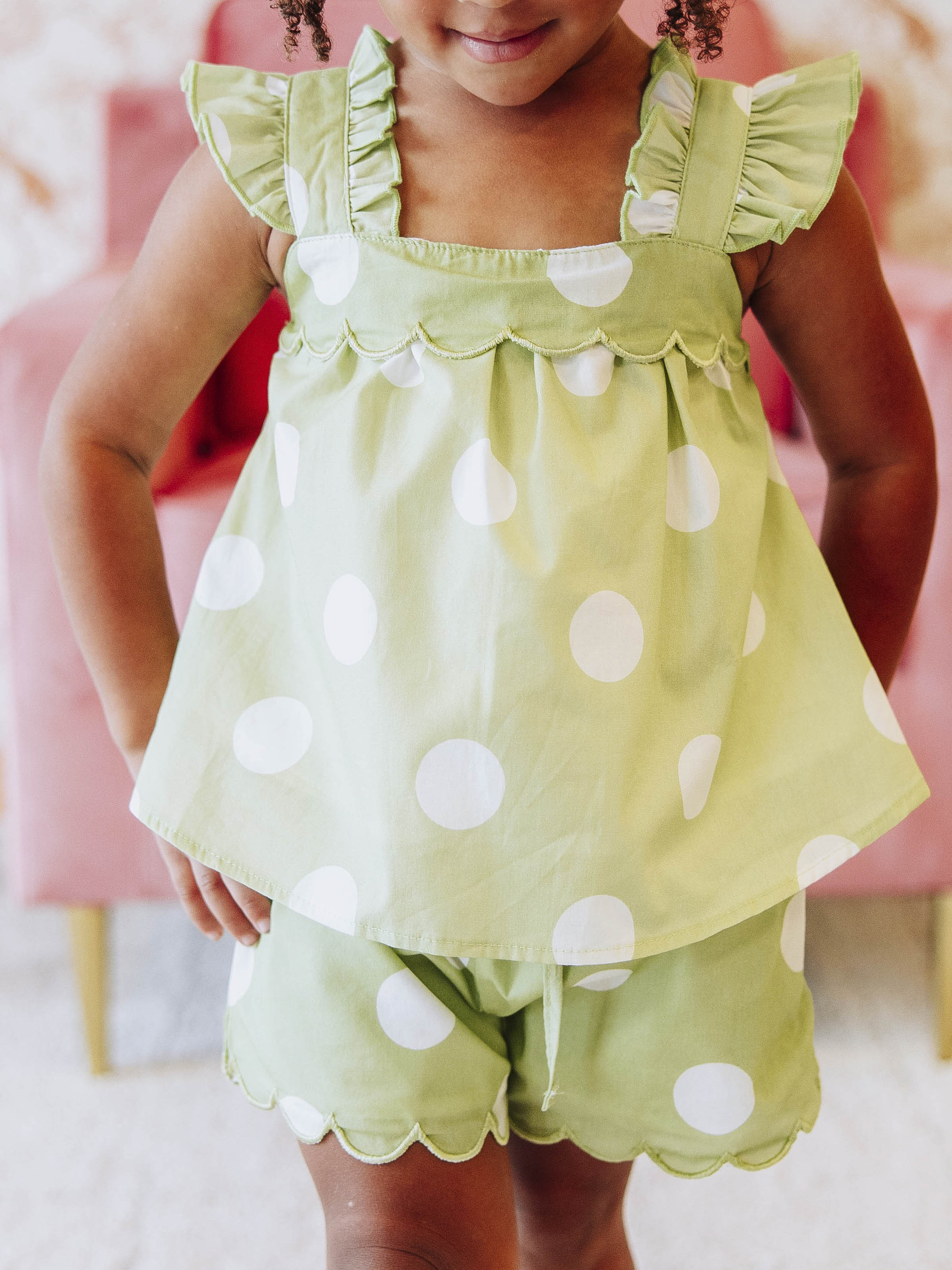 Emerie Scallop Set - Green Polka Dot - Image 3