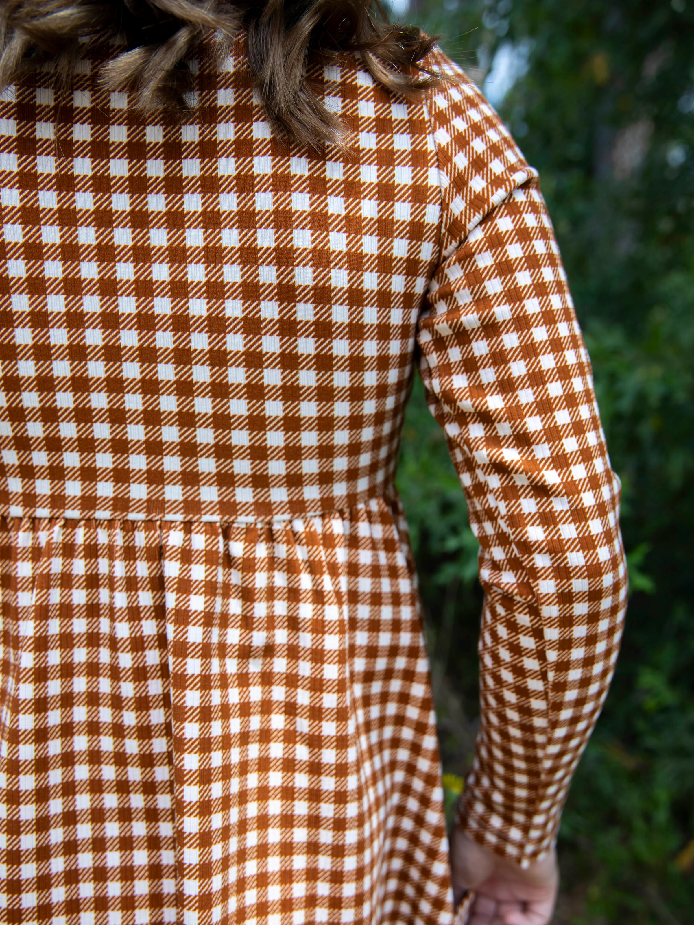 Fitted Ribbed Dress - Brown Check - Image 2