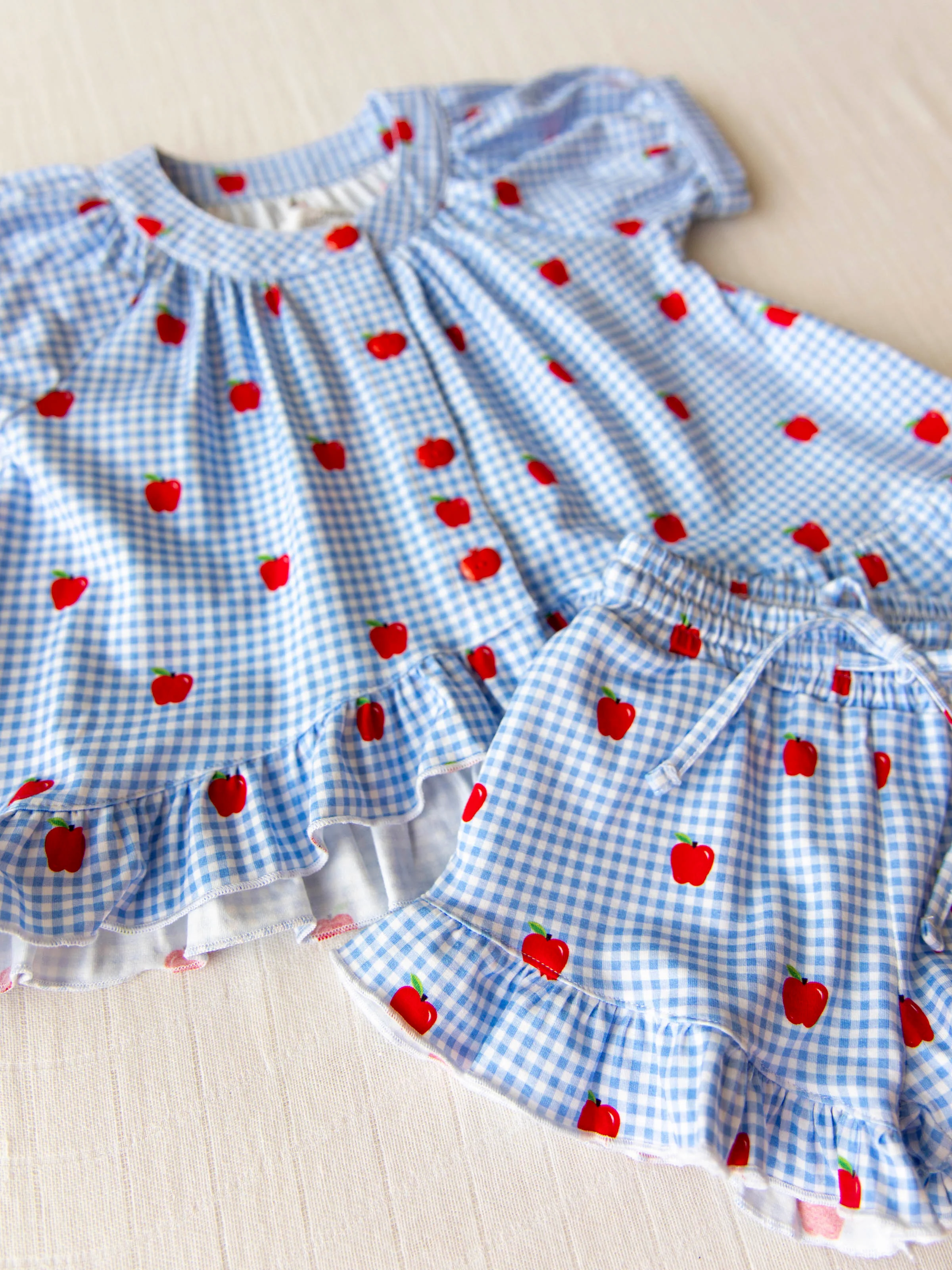 Flowy Ruffled Button Set - Apple Gingham Blue - Image 4