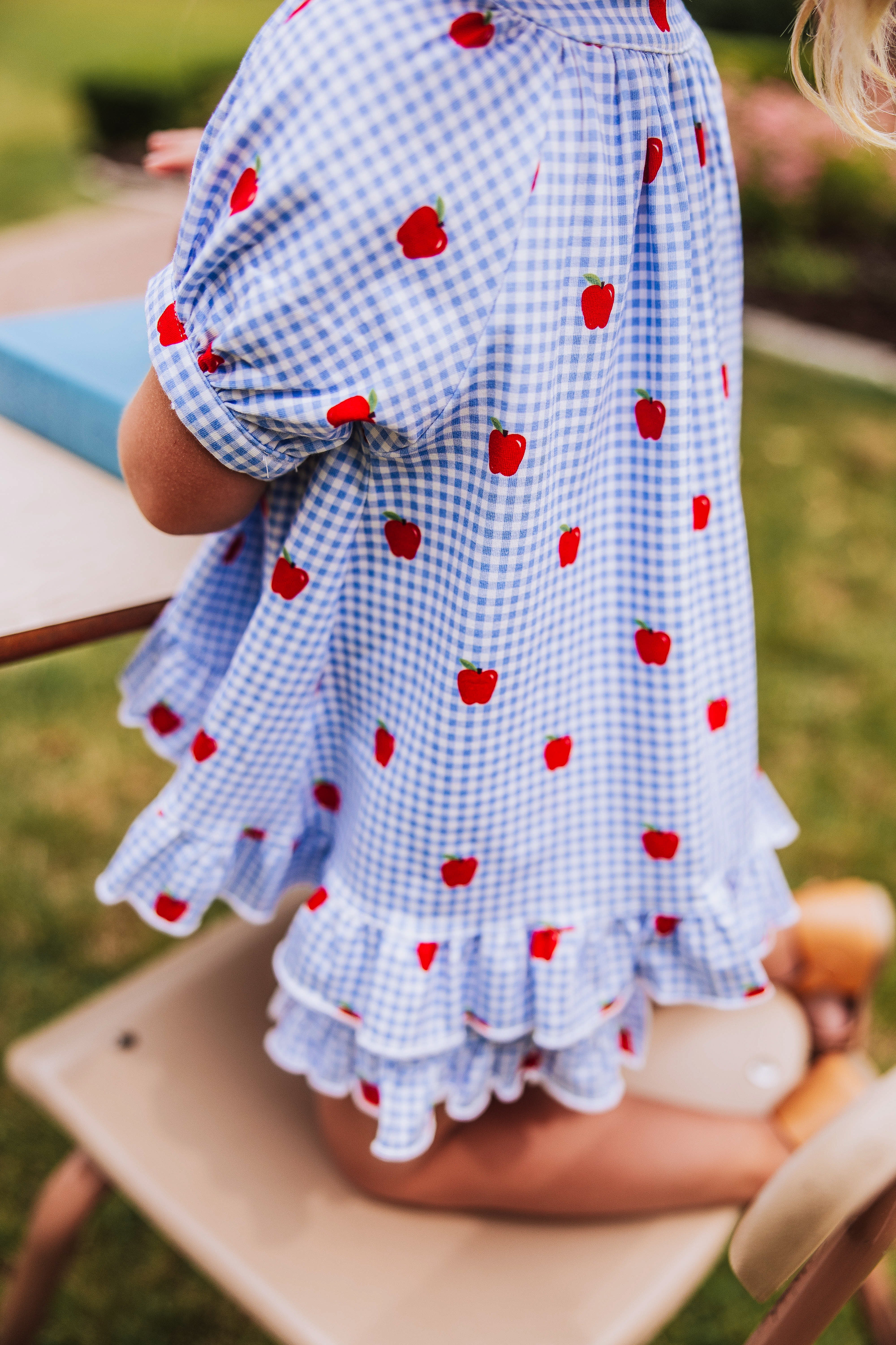 Flowy Ruffled Button Set - Apple Gingham Blue - Image 7