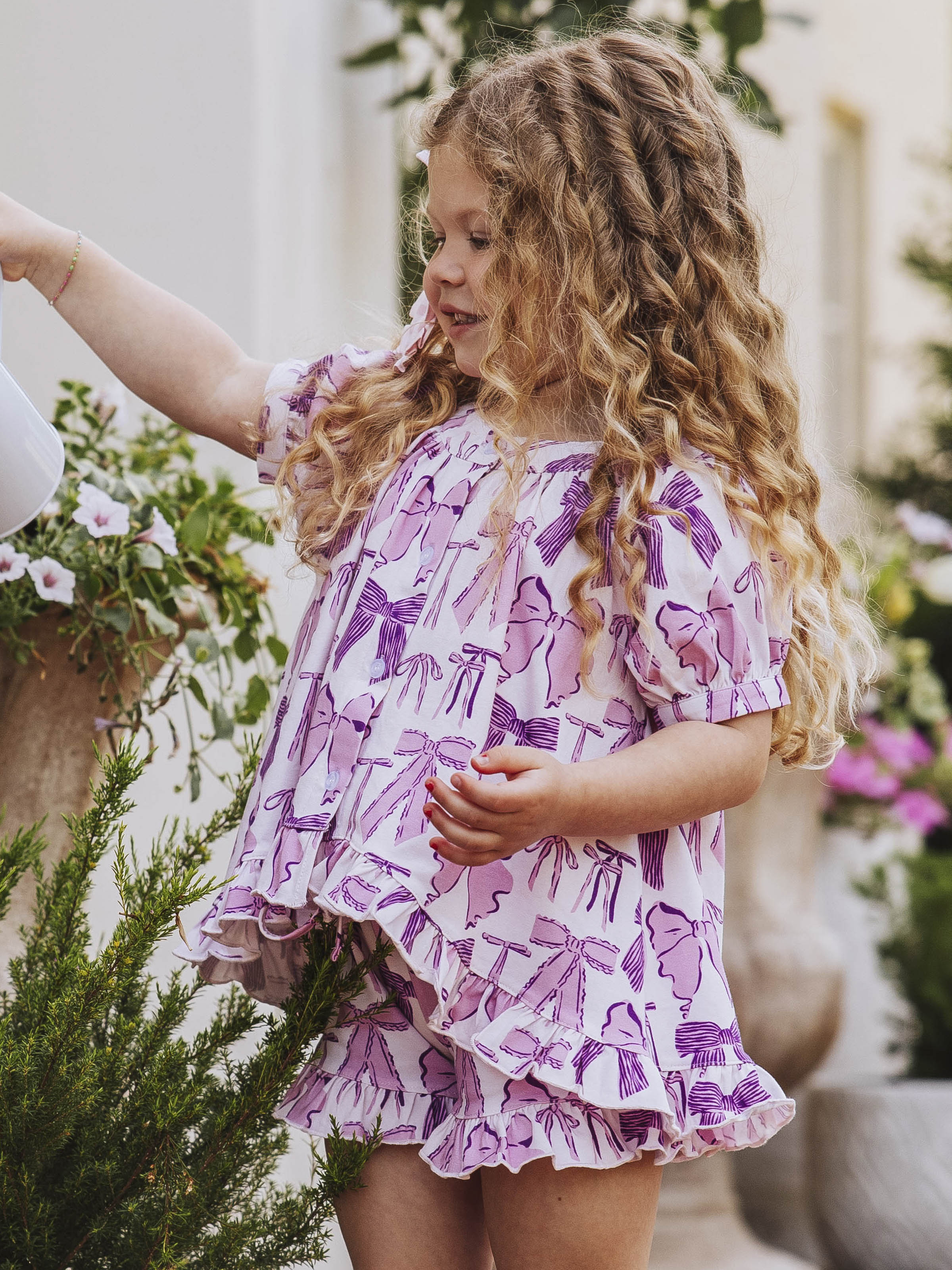 Flowy Ruffled Button Set - Purple Bows - Image 2