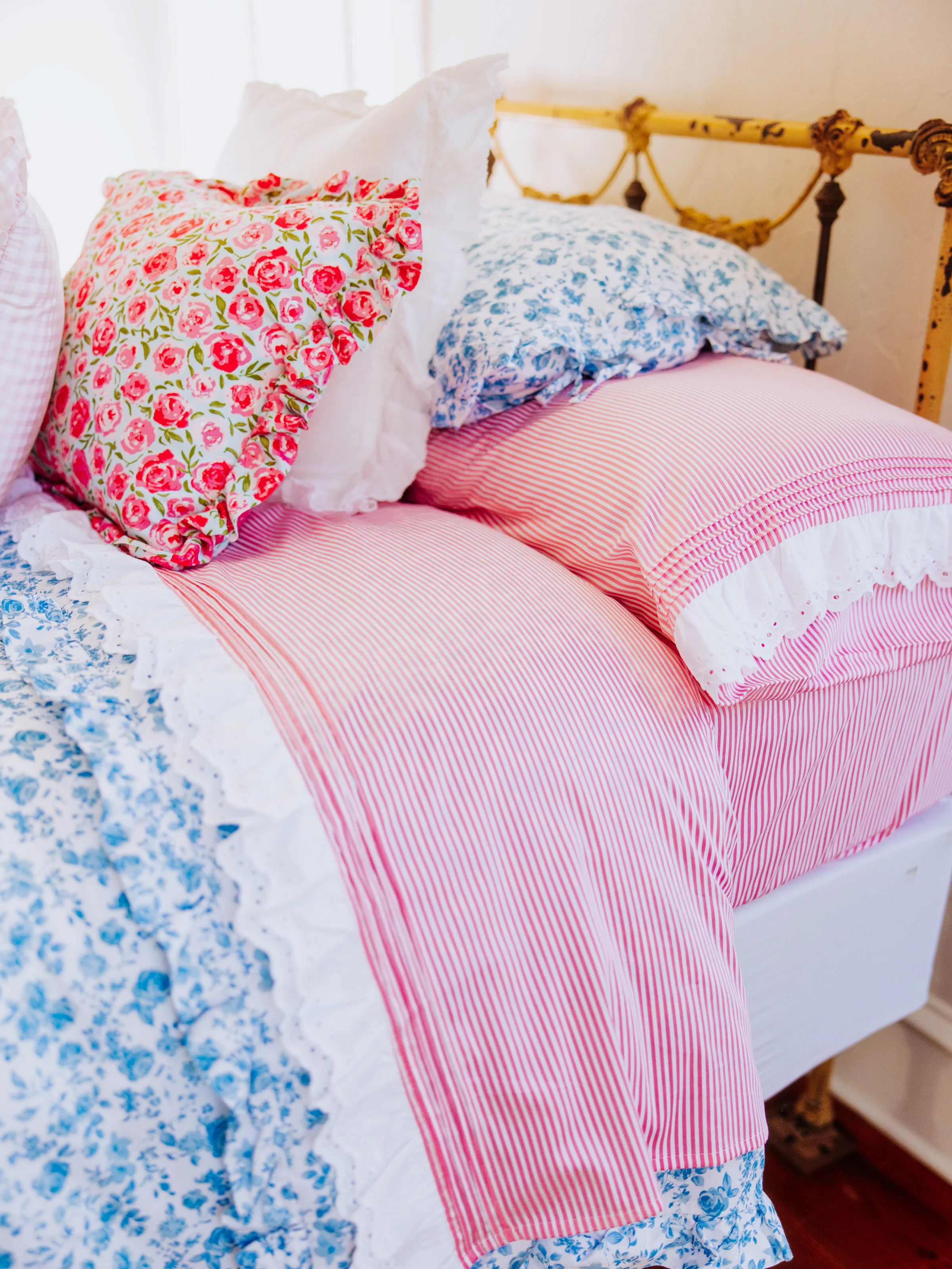 Lace Trim Sheet Set - Pink Stripe - Image 3