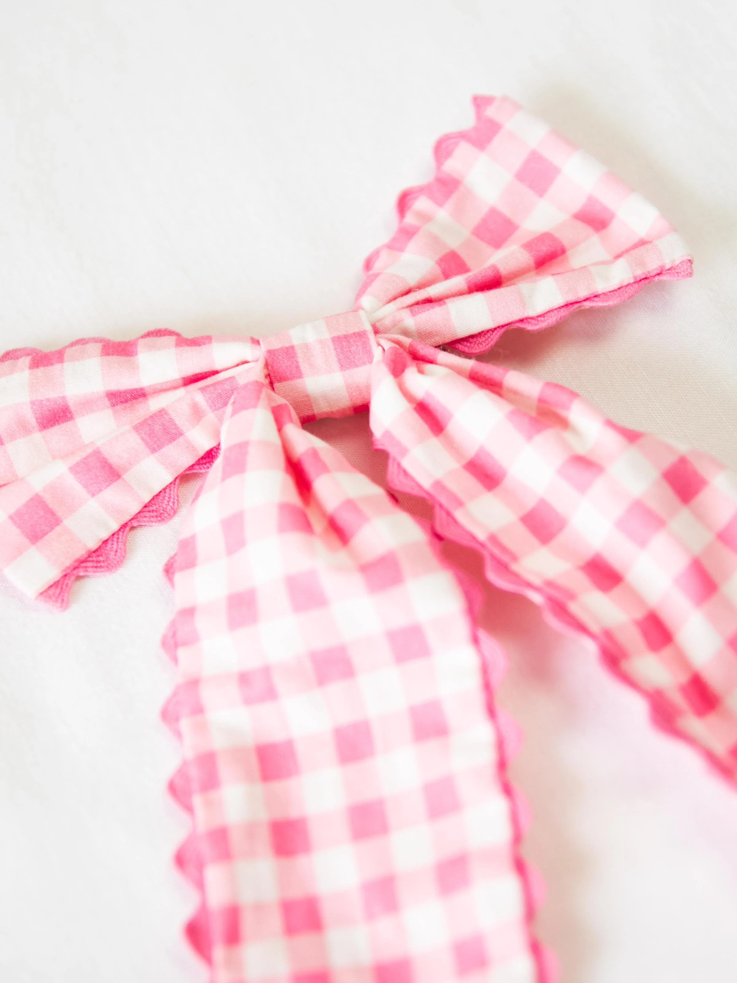 Large Long Tail Bow - Bright Pink Gingham - Image 3