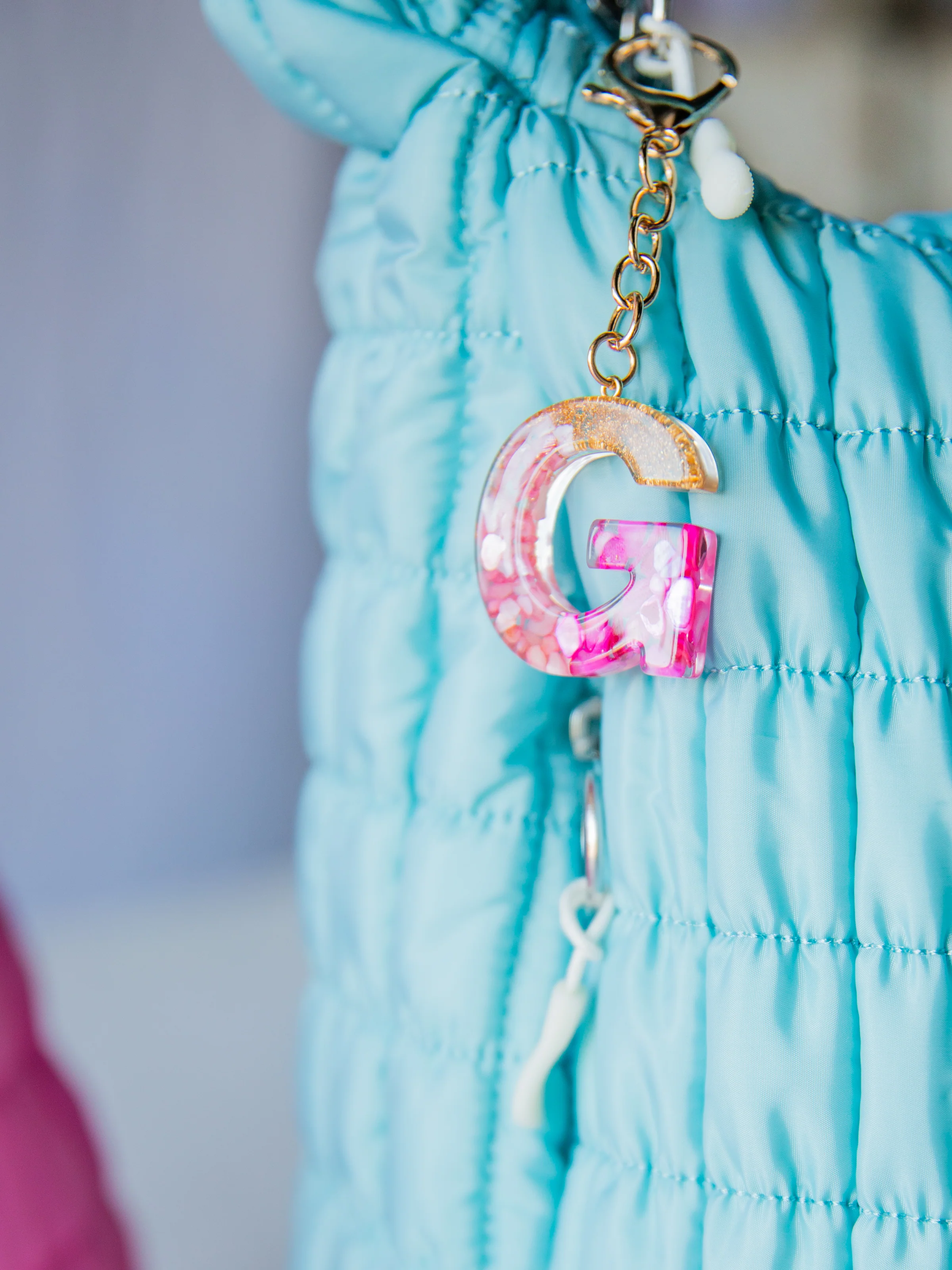 Letter Key Chain - Pink Pebbles - Image 6