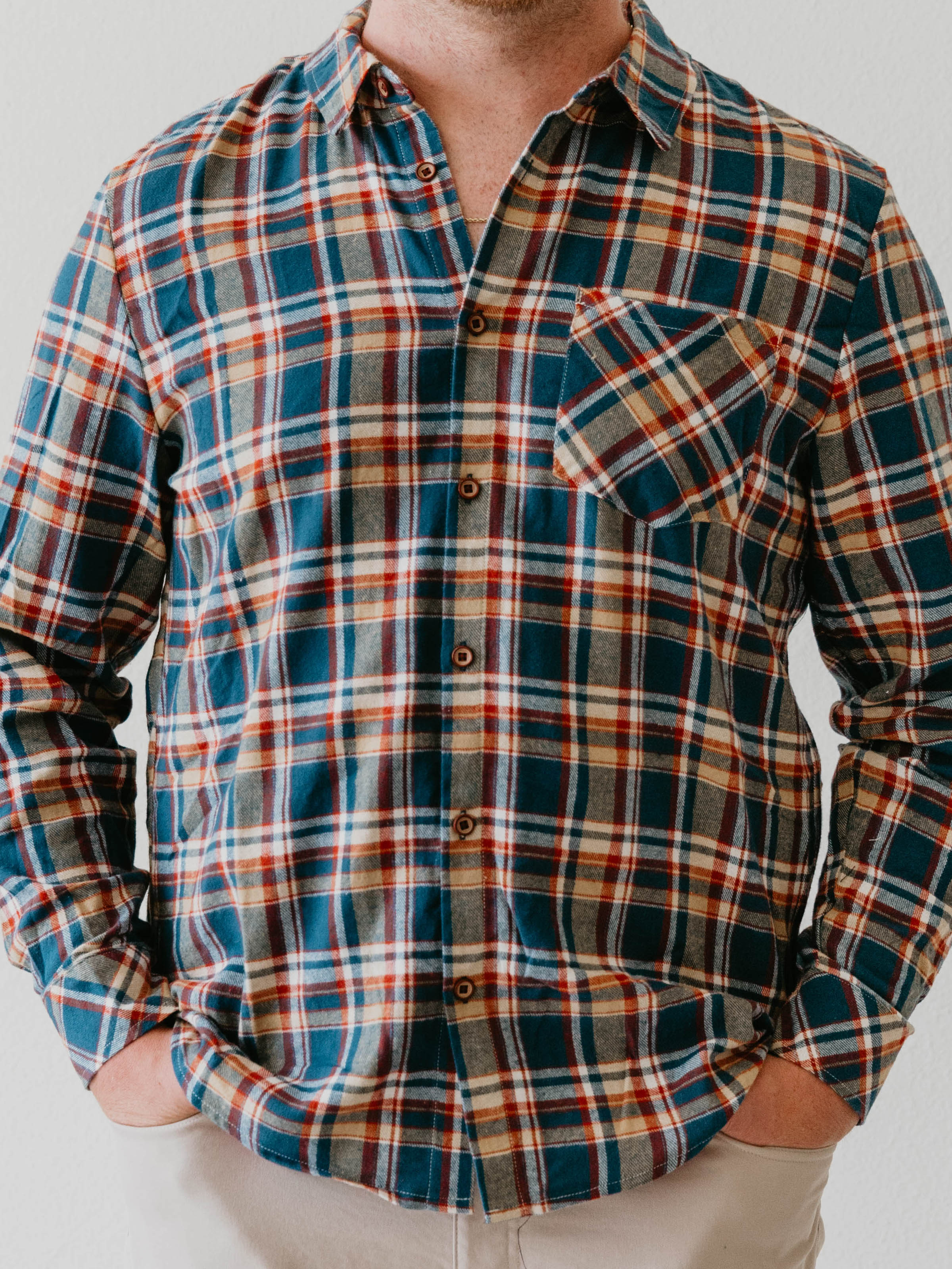 Men's Button Up Shirt - Navy Golden Plaid - Image 4
