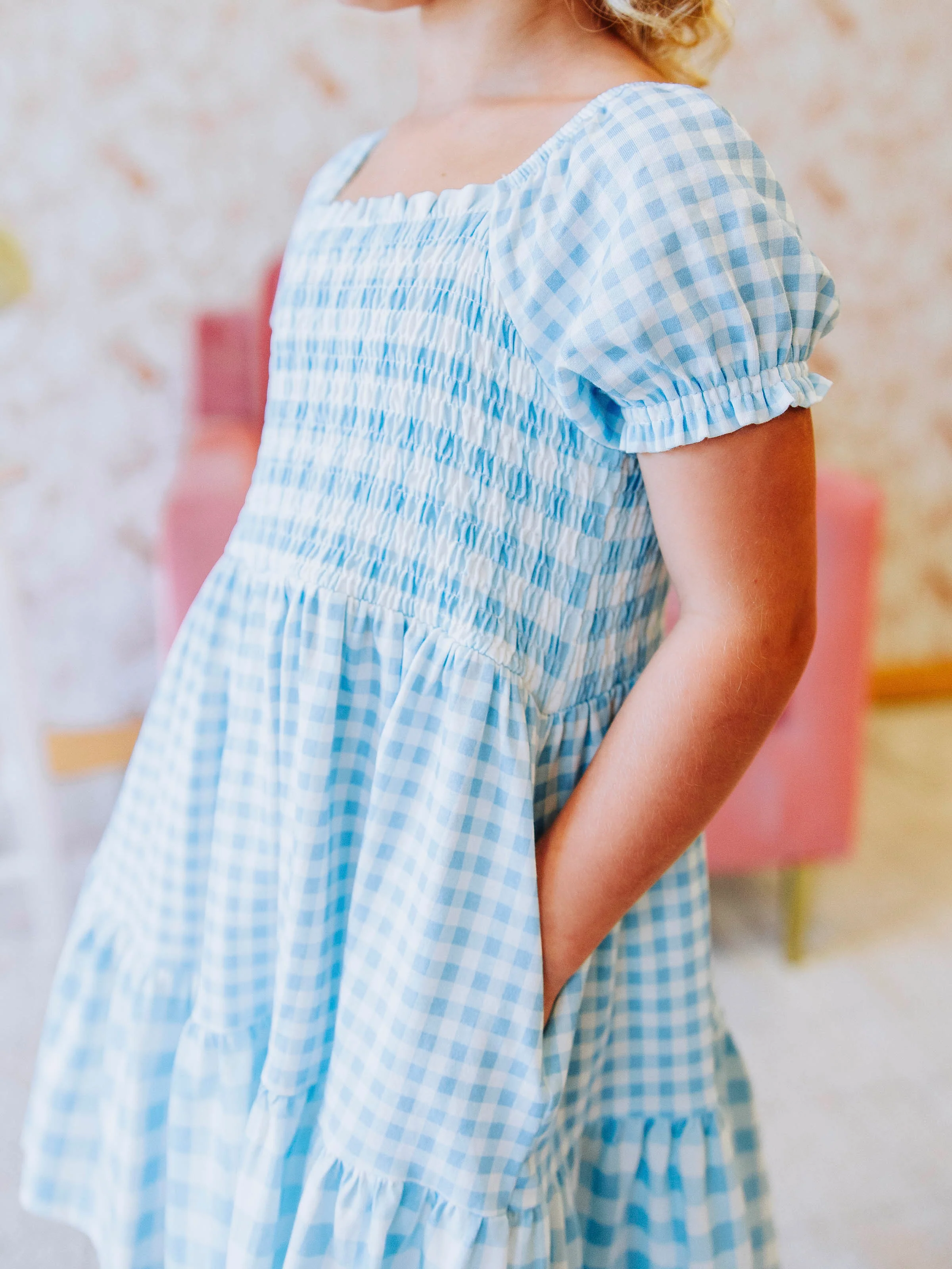 Puff Sleeve Dress - Blue Gingham - Image 3