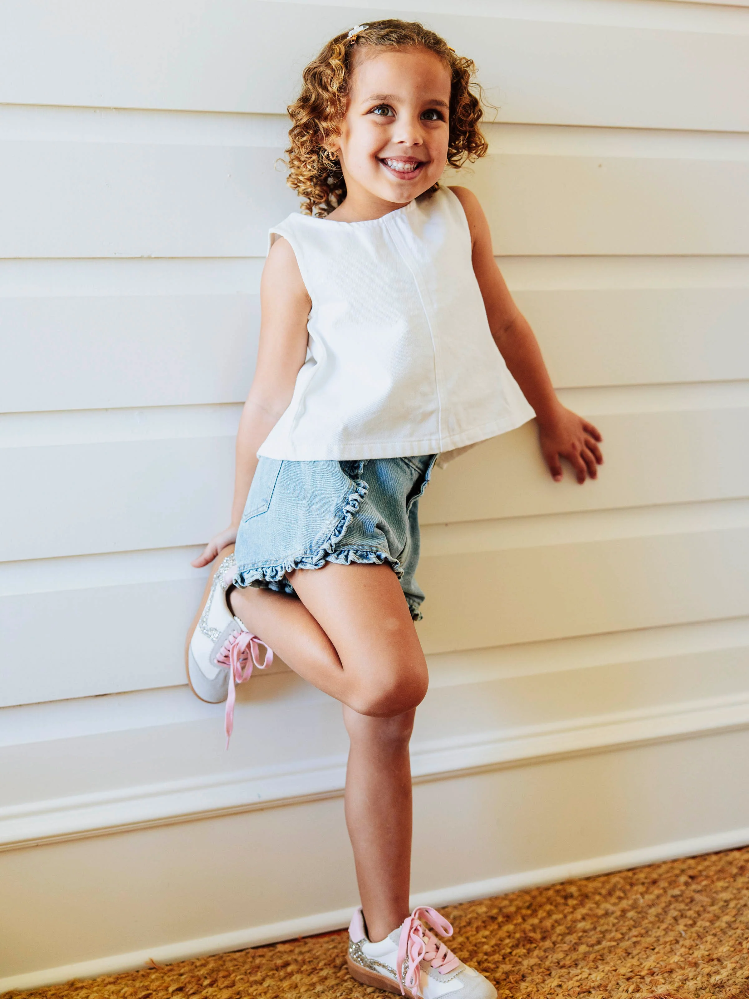Ruffled Denim Tank - White - Image 3
