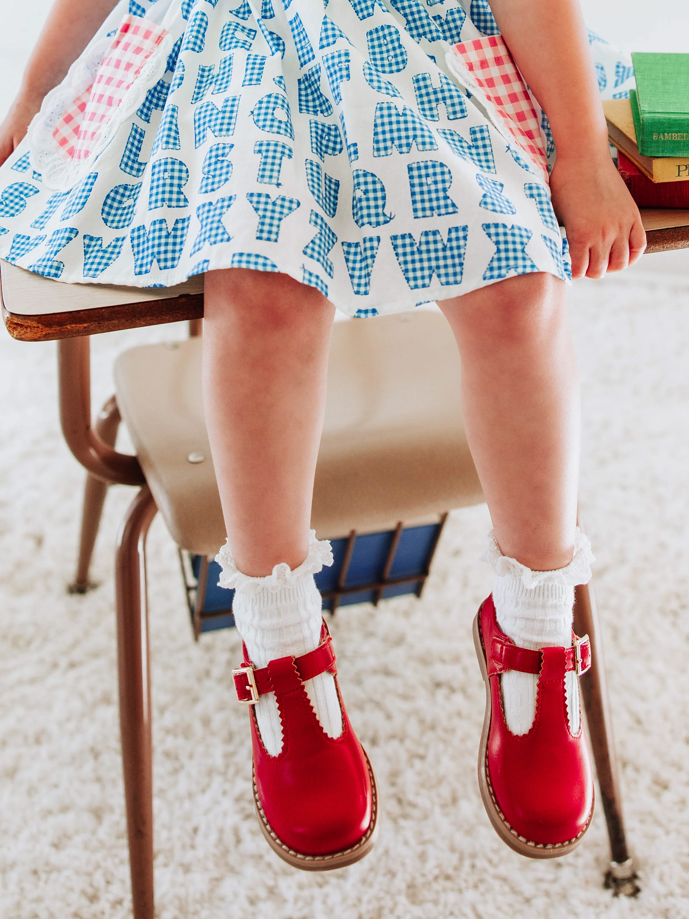 Scalloped T-Strap Mary Jane - Red - Image 4