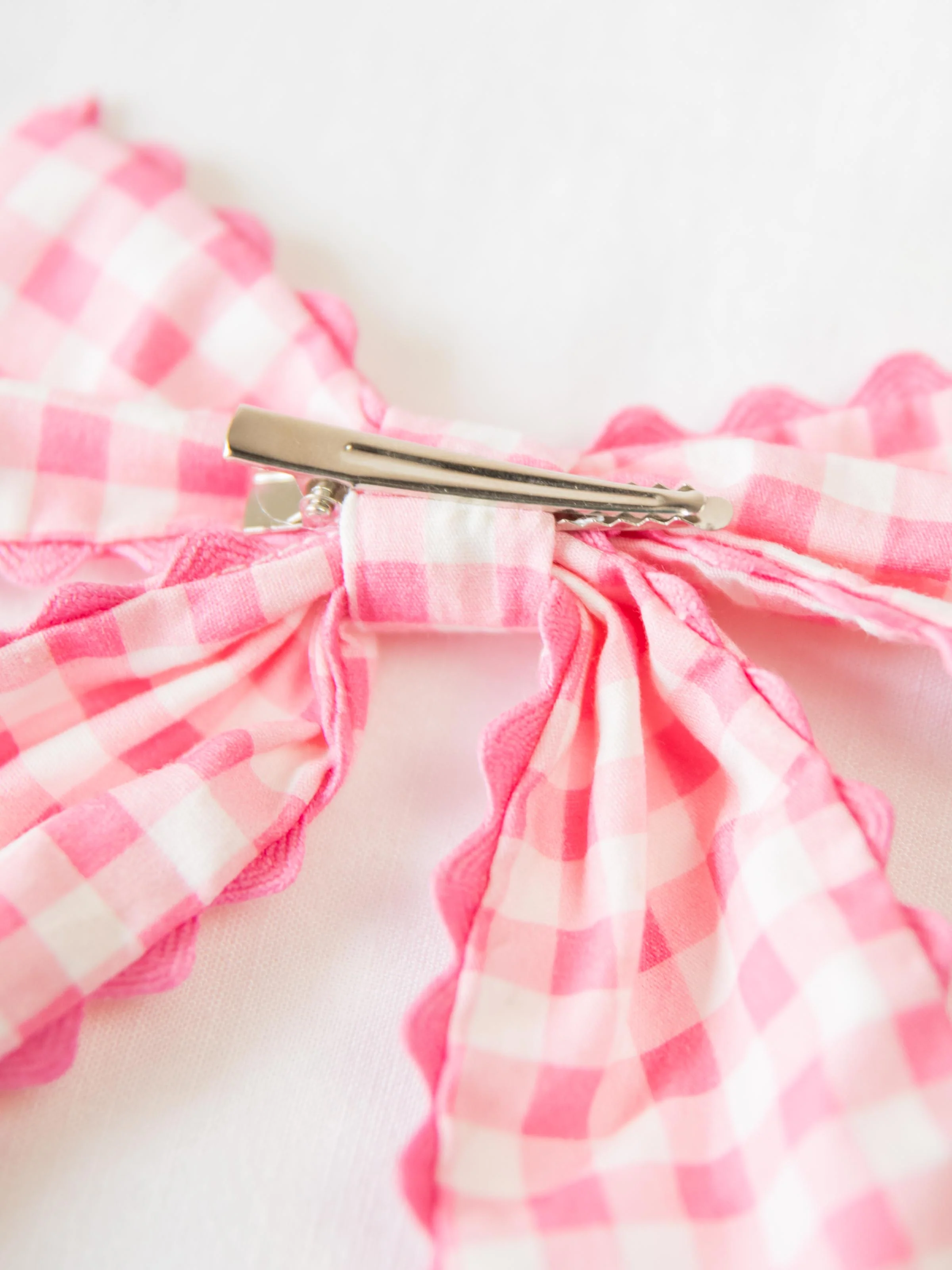 Small Long Tail Bow - Bright Pink Gingham - Image 4