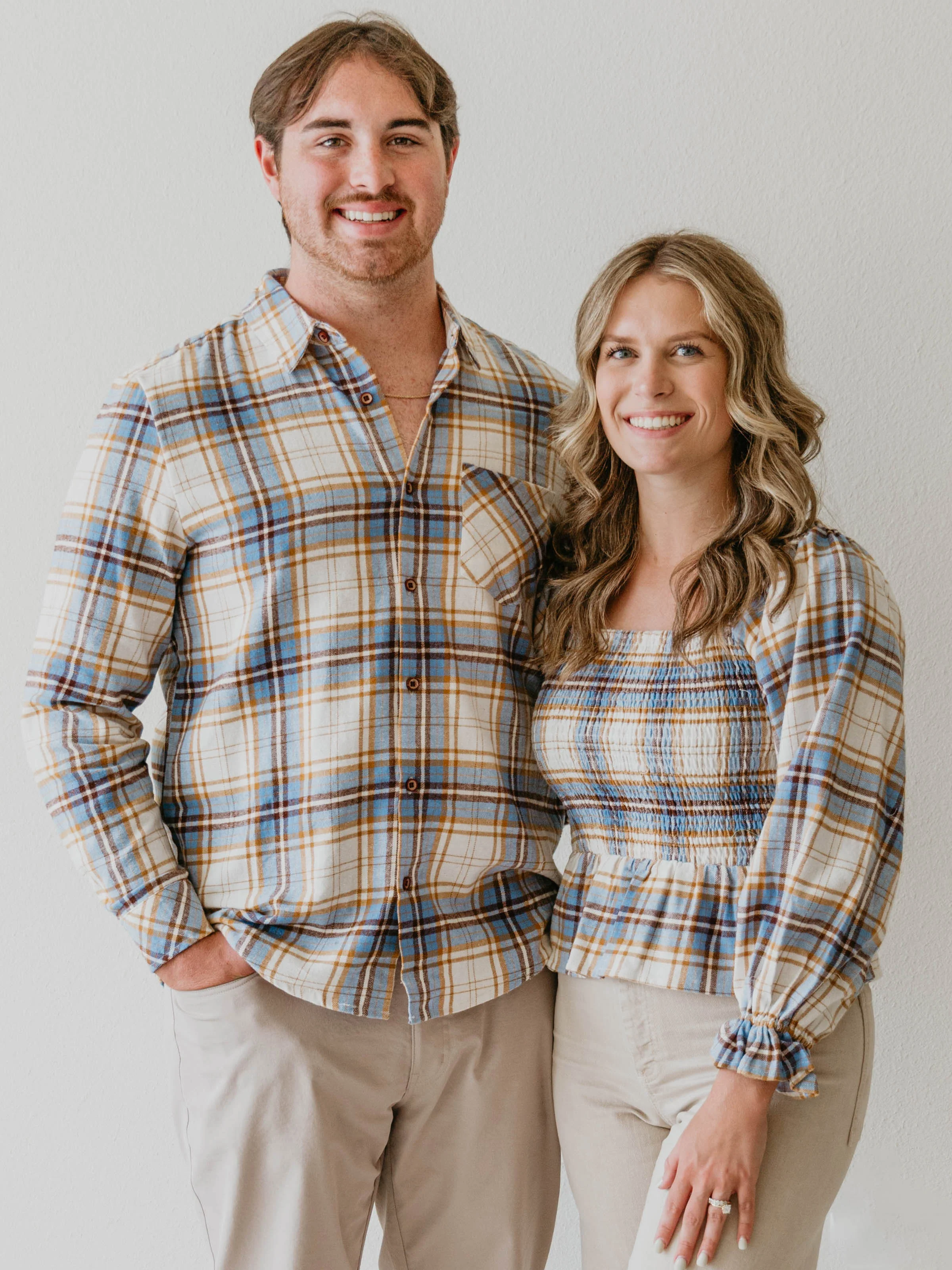 Women's Peplum Blouse - Blue Stone Plaid - Image 5